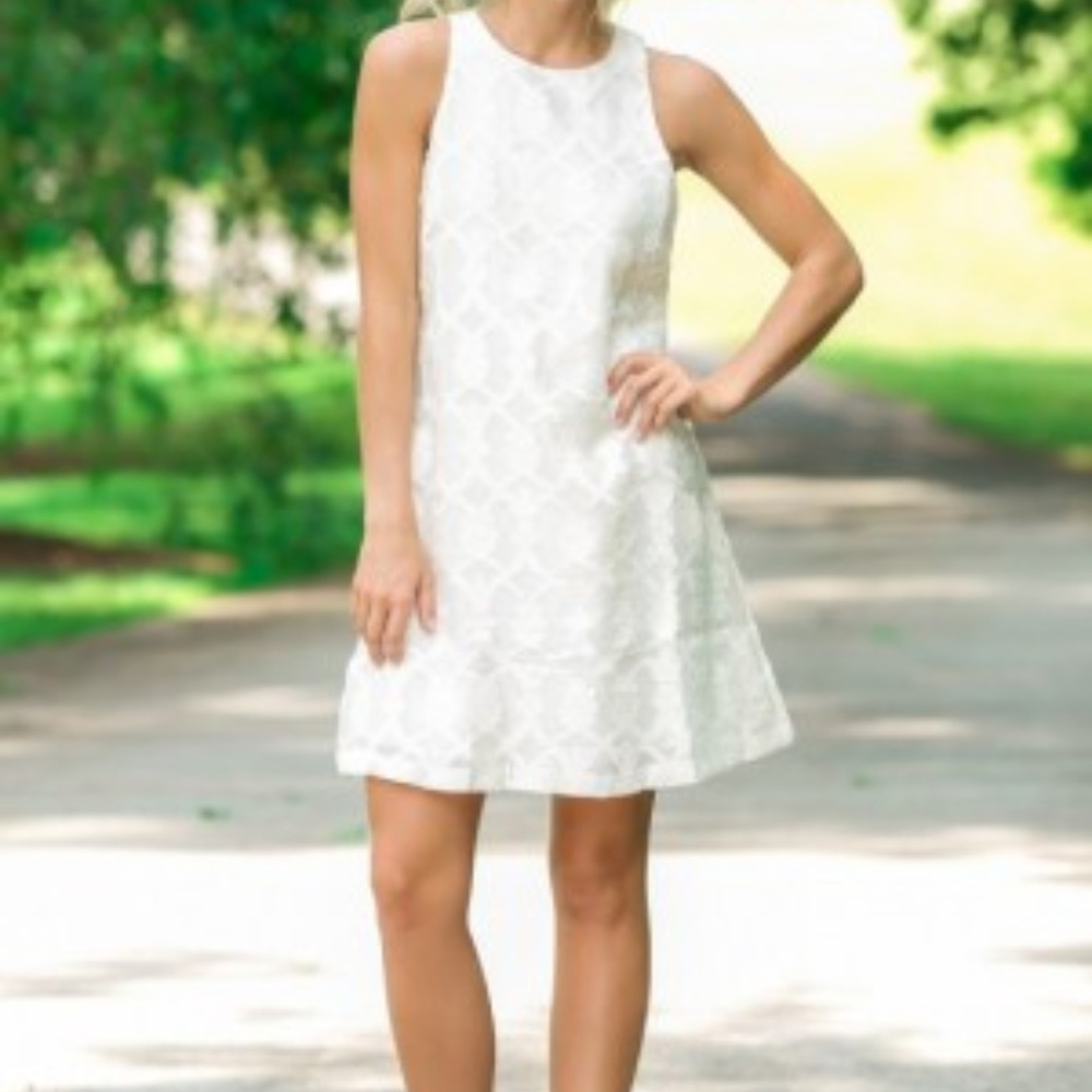Everly womens M ivory cream lace sleeveless knee length dress